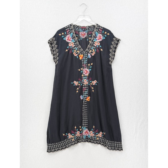 JOHNNY WAS Keva Embroidered Dress Womens Large Gray Floral Cap Sleeve Tunic - Picture 3 of 14